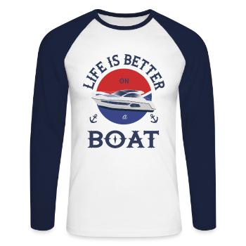 Boot Life is better - T-shirt baseball manches longues Homme - blanc/marine - Devant - Nik (191cm)