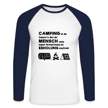Verwahrlosung Erholung Camping Spruch Camper Feuer - Unisex Long Sleeve Baseball T-Shirt - white/navy - Front - Nik (191cm)