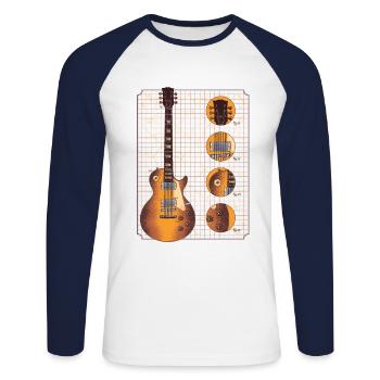 Guitares électriques Tshirt avec guitare électrique brun détails - T-shirt baseball manches longues Homme - blanc/marine - Devant - Nik (191cm)