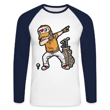 DABBING GOLFER Golf golf terrain de golf - T-shirt baseball manches longues Homme - blanc/marine - Devant - Nik (191cm)