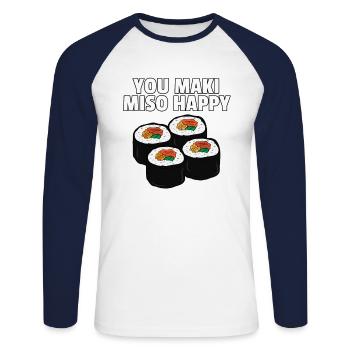 Sushi Maki Nigiri Chinese Chopsticks Gift - Unisex Long Sleeve Baseball T-Shirt - white/navy - Front - Nik (191cm)