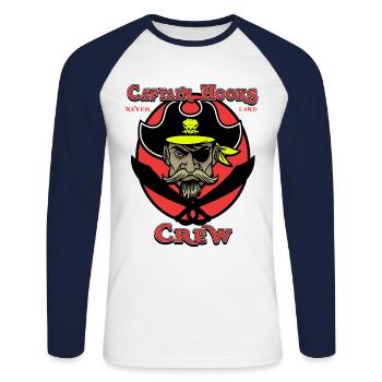 L'équipage du capitaine Crochet du PIRATE - T-shirt baseball manches longues Homme - blanc/marine - Devant - Nik (191cm)