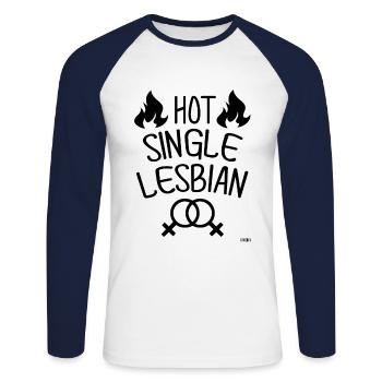 LGBT Wife Lesbian Single Gay Hot Gift - Unisex Long Sleeve Baseball T-Shirt - white/navy - Front - Nik (191cm)