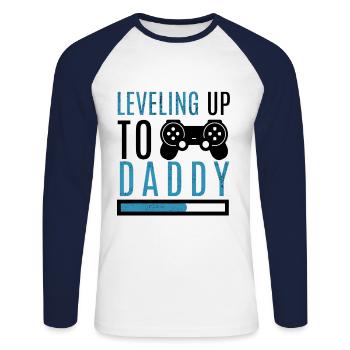 Papa Niveau Up Devenir Père Parents Enfants Gamer - T-shirt baseball manches longues Homme - blanc/marine - Devant - Nik (191cm)