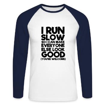 Slow running saying runner running marathon sport - Unisex Long Sleeve Baseball T-Shirt - white/navy - Front - Nik (191cm)