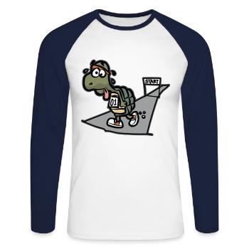 Tired Turtle Marathon Running Runners Athletes - Unisex Long Sleeve Baseball T-Shirt - white/navy - Front - Nik (191cm)