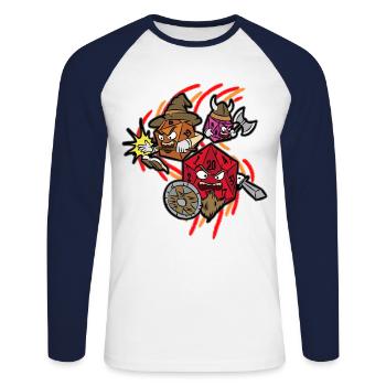 RPG Role Player Games Tabletop cubes guerriers - T-shirt baseball manches longues Homme - blanc/marine - Devant - Nik (191cm)