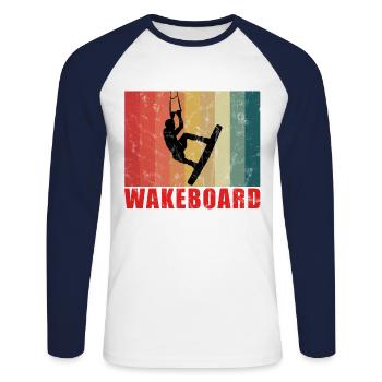 WAKEBOARD - Unisex Baseballshirt langarm - Weiß/Navy - Vorne - Nik (191cm)