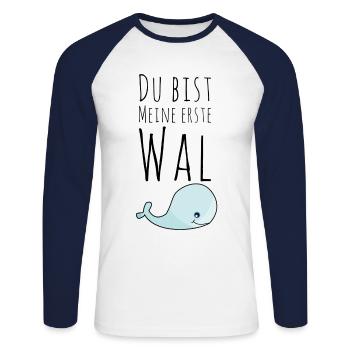 Du bist meine Erste WAL Lustiger Spruch Geschenk - Unisex Baseballshirt langarm - Weiß/Navy - Vorne - Nik (191cm)