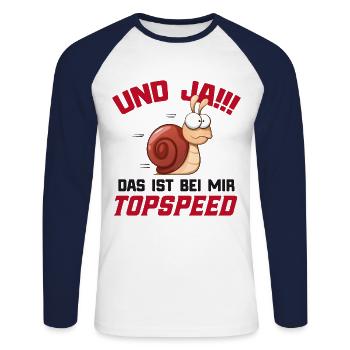 Joggen Jogging Marathon Lustiger Spruch Schnecke - Unisex Baseballshirt langarm - Weiß/Navy - Vorne - Nik (191cm)