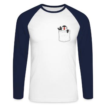 Poche poitrine de pingouin - T-shirt baseball manches longues Homme - blanc/marine - Devant - Nik (191cm)