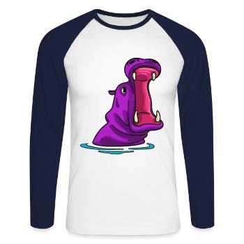 Hippo Nilpferd Flusspferd Safari Lustiges Süßes - Unisex Baseballshirt langarm - Weiß/Navy - Vorne - Nik (191cm)