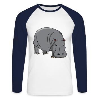 Hippo Nilpferd Flusspferd Safari Lustiges Süßes - Unisex Baseballshirt langarm - Weiß/Navy - Vorne - Nik (191cm)