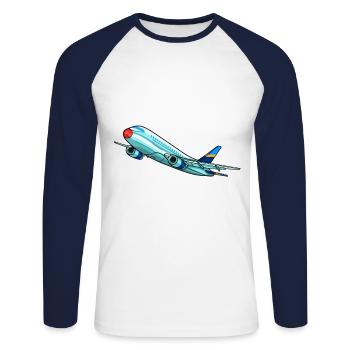 Flugzeug Flieger Pilot Fliegen Flug Flughafen 747 - Unisex Baseballshirt langarm - Weiß/Navy - Vorne - Nik (191cm)