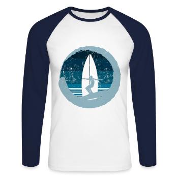 Design cool pour le surf - T-shirt baseball manches longues Homme - blanc/marine - Devant - Nik (191cm)