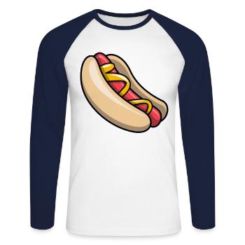 Hot dog Hot Dog Fast Food Stand Bosna Drôle - T-shirt baseball manches longues Homme - blanc/marine - Devant - Nik (191cm)