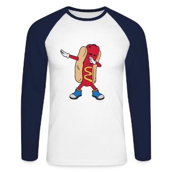 Stand de restauration rapide Hot Dog Hot Dog Bosna Funny - T-shirt baseball manches longues Homme - blanc/marine - Devant - Nik (191cm)