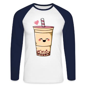 Bubble Tea Perle De Thé Au Lait Boba Thé Lait Cadeau - T-shirt baseball manches longues Homme - blanc/marine - Devant - Nik (191cm)