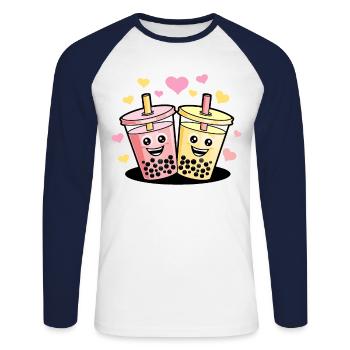 Bubble Tea Perle De Thé Au Lait Boba Thé Lait Cadeau - T-shirt baseball manches longues Homme - blanc/marine - Devant - Nik (191cm)