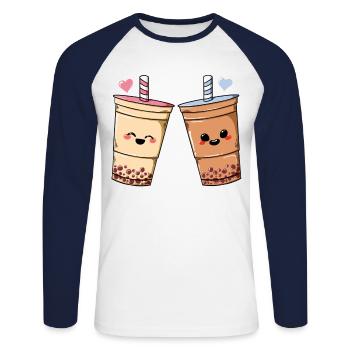 Bubble Tea Perle De Thé Au Lait Boba Thé Lait Cadeau - T-shirt baseball manches longues Homme - blanc/marine - Devant - Nik (191cm)