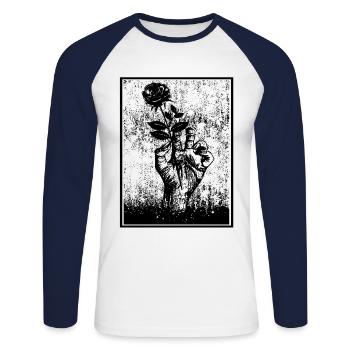 Zombie Rose Fleur Main Halloween - T-shirt baseball manches longues Homme - blanc/marine - Devant - Nik (191cm)