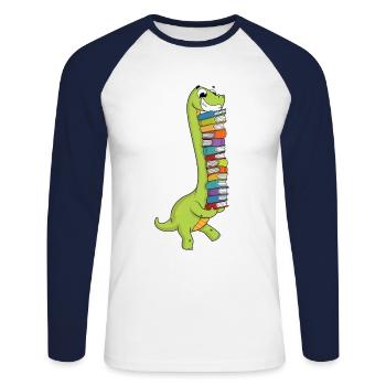 Dinosaurier Dino Buch Lesen Bücherwurm Bücher - Unisex Baseballshirt langarm - Weiß/Navy - Vorne - Nik (191cm)