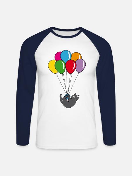 Funny black cat balloon - Unisex Long Sleeve Baseball T-Shirt - white/navy