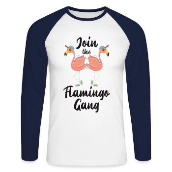 flamingo - Unisex Long Sleeve Baseball T-Shirt - white/navy - Front - Nik (191cm)