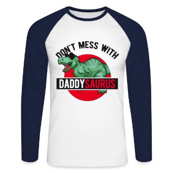 Cadeau Fête des Pères Fête des Pères Daddysauraus - T-shirt baseball manches longues Homme - blanc/marine - Devant - Nik (191cm)
