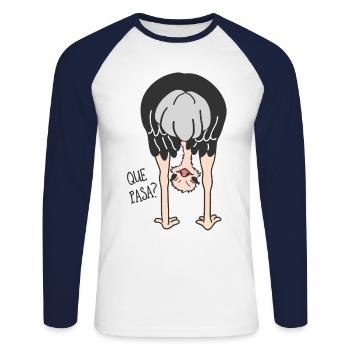 oiseau drôle, autruche, énonciations drôles, animaux - T-shirt baseball manches longues Homme - blanc/marine - Devant - Nik (191cm)