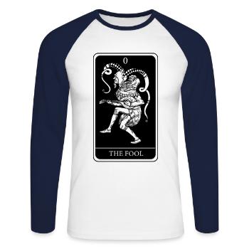 Joker Fool Tarot Cards Clairvoyant Fortune Teller - Unisex Long Sleeve Baseball T-Shirt - white/navy - Front - Nik (191cm)