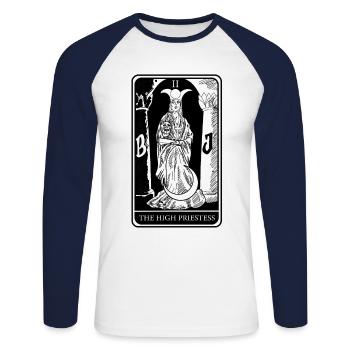 High Priestess Tarot Cards Clairvoyant Fortune Teller - Unisex Long Sleeve Baseball T-Shirt - white/navy - Front - Nik (191cm)