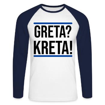 Greta Kreta Griechenland Insel Urlaub Geschenk - Unisex Baseballshirt langarm - Weiß/Navy - Vorne - Nik (191cm)