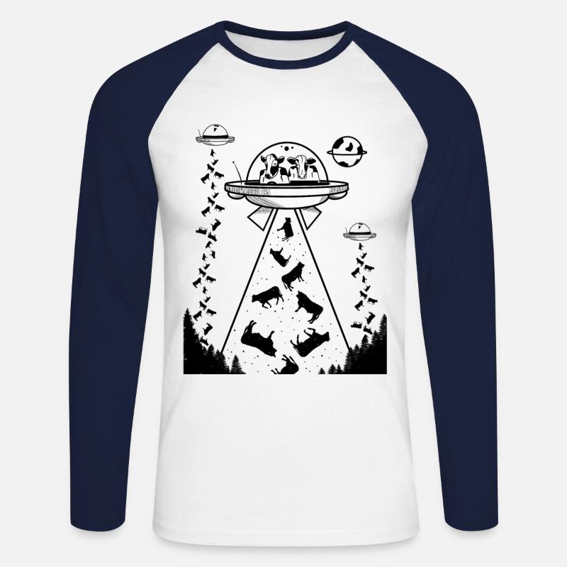 Cows are aliens - Unisex Baseballshirt langarm - Weiß/Navy