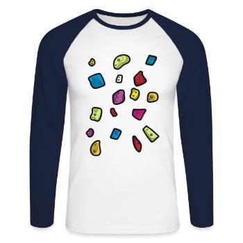 Boulder Bouldern Klettern Griffe Kletterhalle - Unisex Baseballshirt langarm - Weiß/Navy - Vorne - Nik (191cm)