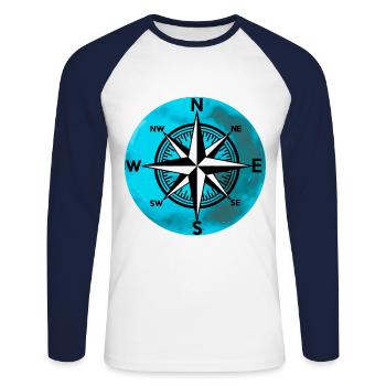Compass Planet Wind Rose Travel Nautical - Unisex Long Sleeve Baseball T-Shirt - white/navy - Front - Nik (191cm)