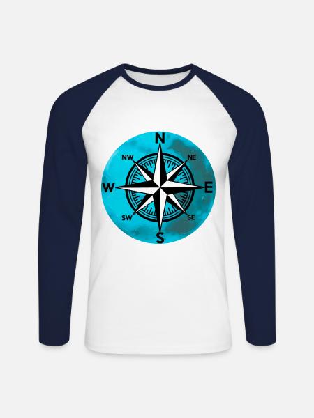 Kompass planeter Vindros Resa Nautisk expedition - Långärmad basebolltröja herr - vit/marinblå