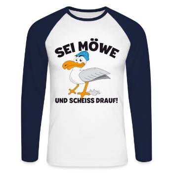 Möwe Möwen Sei Möwe und scheiß drauf - Unisex Baseballshirt langarm - Weiß/Navy - Vorne - Nik (191cm)