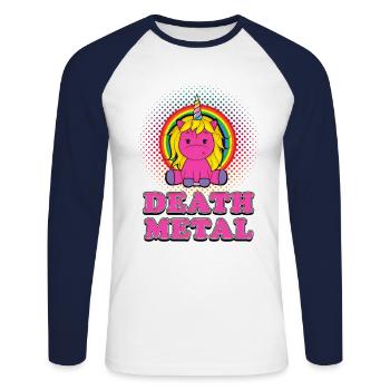 Death Metal UNICORN - Unisex Baseballshirt langarm - Weiß/Navy - Vorne - Nik (191cm)