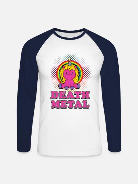 Death Metal UNICORN - Långärmad basebolltröja herr - vit/marinblå