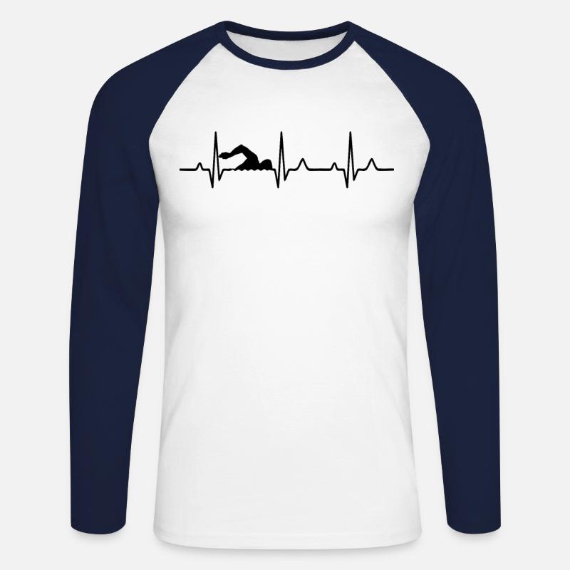 Herzschlag Schwimmen - Unisex Baseballshirt langarm - Weiß/Navy