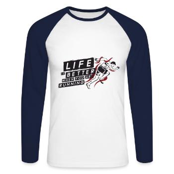 Anniversaire Cadeau Marathon Messieurs - T-shirt baseball manches longues Homme - blanc/marine - Devant - Nik (191cm)