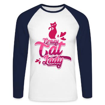 Crazy Cat Lady - T-shirt baseball manches longues Homme - blanc/marine - Devant - Nik (191cm)