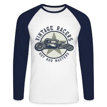 Hot Rod Vintage Racers - Unisex Long Sleeve Baseball T-Shirt - white/navy - Front - Nik (191cm)