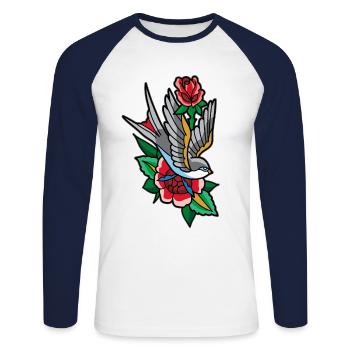 Swallow Tattoo - Unisex Long Sleeve Baseball T-Shirt - white/navy - Front - Nik (191cm)