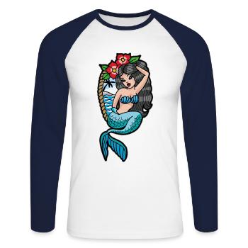 Sirène Tattoo - T-shirt baseball manches longues Homme - blanc/marine - Devant - Nik (191cm)
