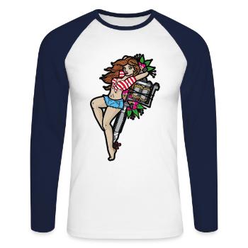 PIN UP GIRL TATTOO - Unisex Baseballshirt langarm - Weiß/Navy - Vorne - Nik (191cm)