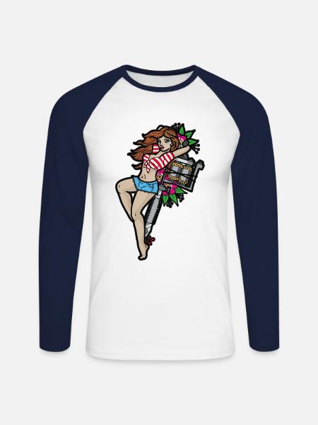 PIN UP GIRL TATTOO - Unisex Long Sleeve Baseball T-Shirt - white/navy