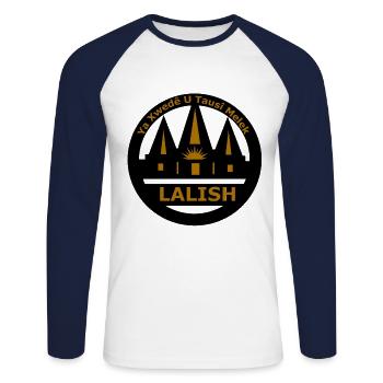 Ezidi Lalish Yezide Tausi Melek - T-shirt baseball manches longues Homme - blanc/marine - Devant - Nik (191cm)