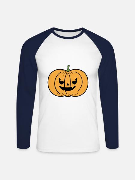 Citrouille effrayant - T-shirt baseball manches longues Homme - blanc/marine